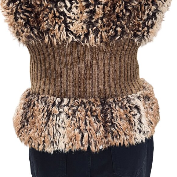 Womens Faux Fur Vest Brown Sherpa Y2K Boho Chunky Knit Waist Cozy Winter - Picture 11 of 11